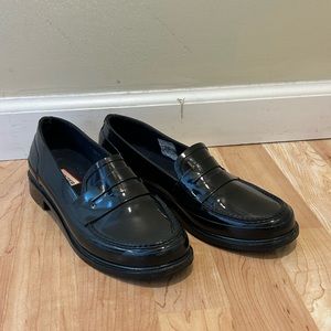 Hunter Black Gloss Rainproof Penny Loafer Size 8